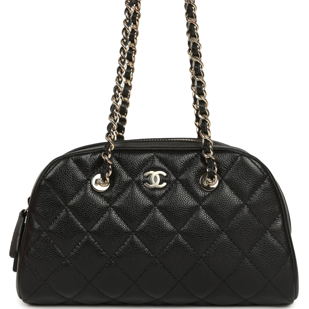 Chanel Mini Bowling Clutch with Chain Straps Black Shiny Caviar Light Gold Hardware
