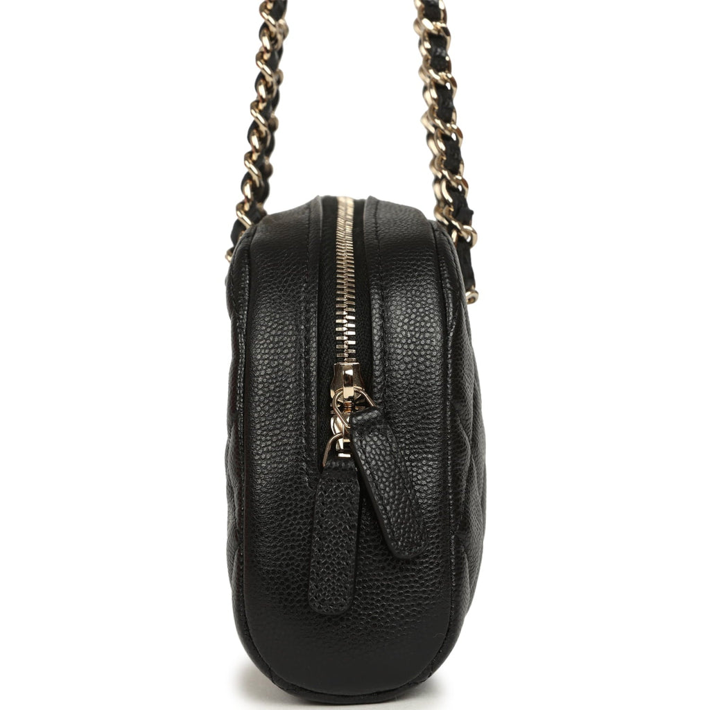 Chanel Mini Bowling Clutch with Chain Straps Black Shiny Caviar Light Gold Hardware