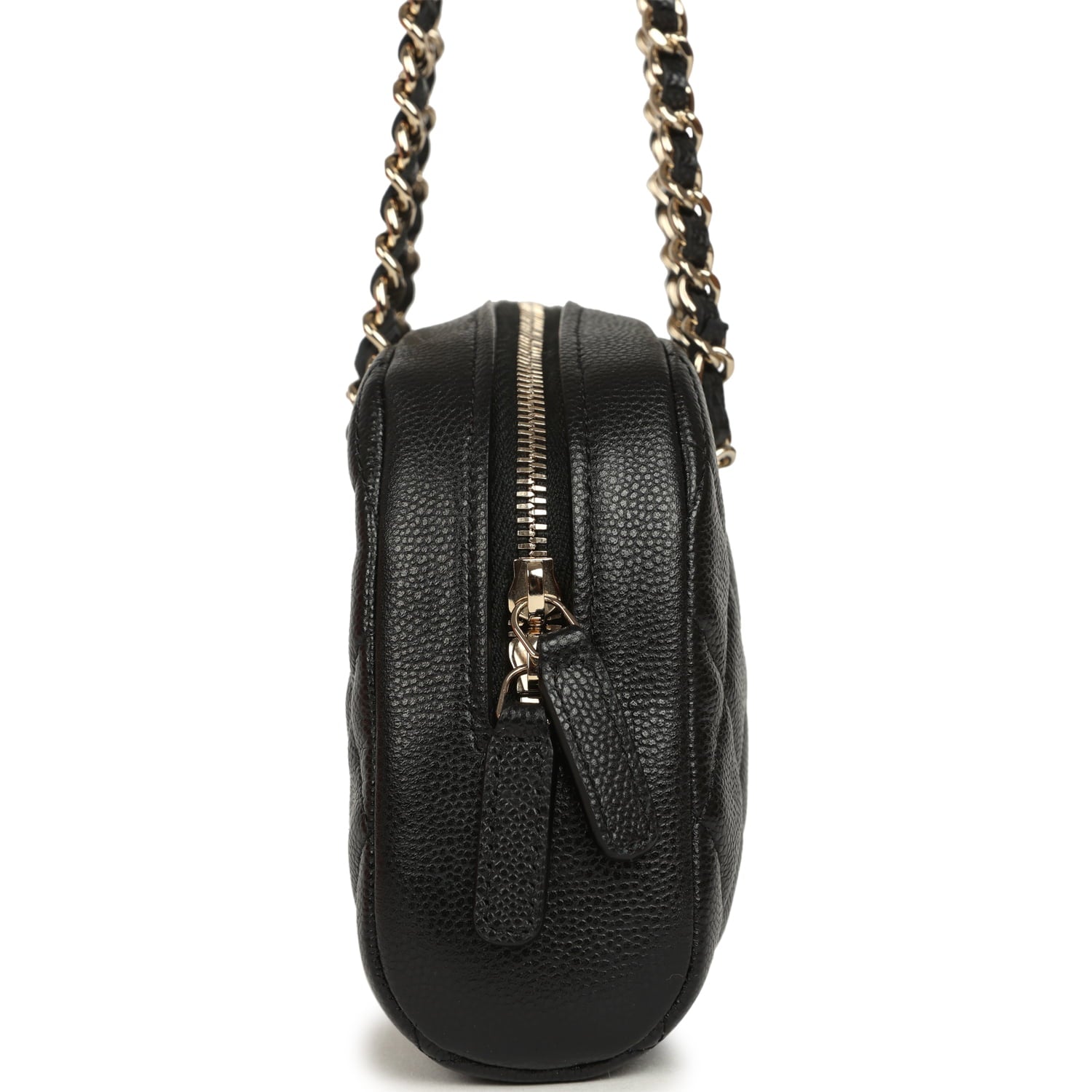 Chanel Mini Bowling Clutch with Chain Straps Black Shiny Caviar Light Gold Hardware