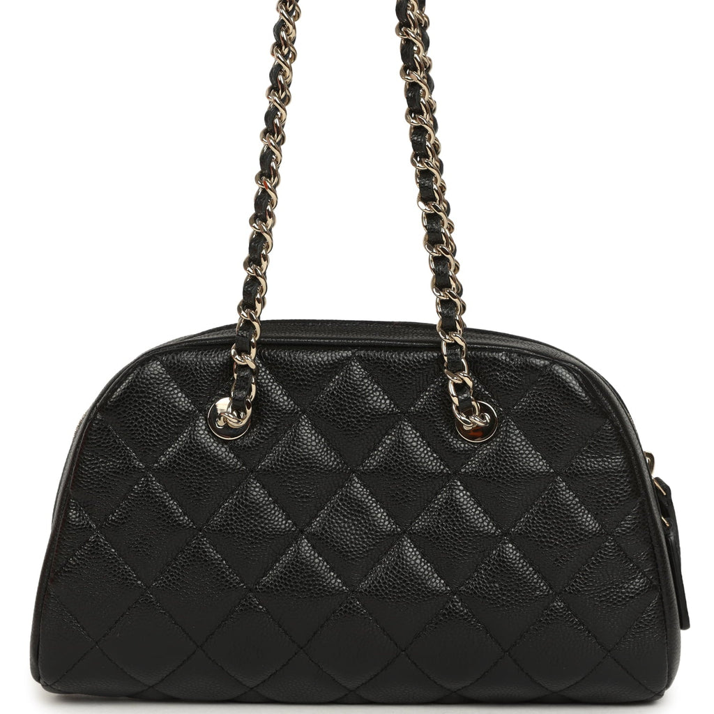 Chanel Mini Bowling Clutch with Chain Straps Black Shiny Caviar Light Gold Hardware