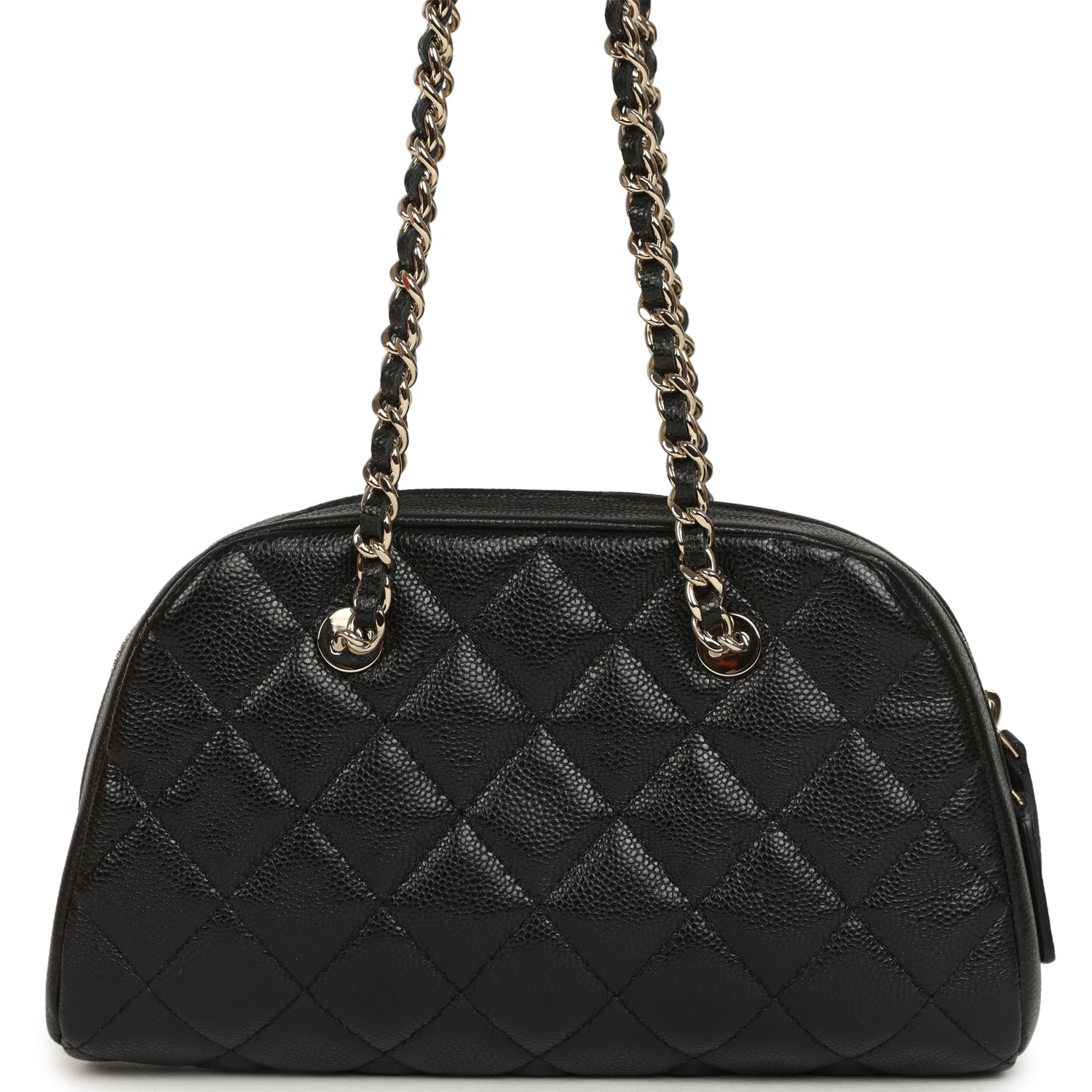 Chanel Mini Bowling Clutch with Chain Straps Black Shiny Caviar Light Gold Hardware