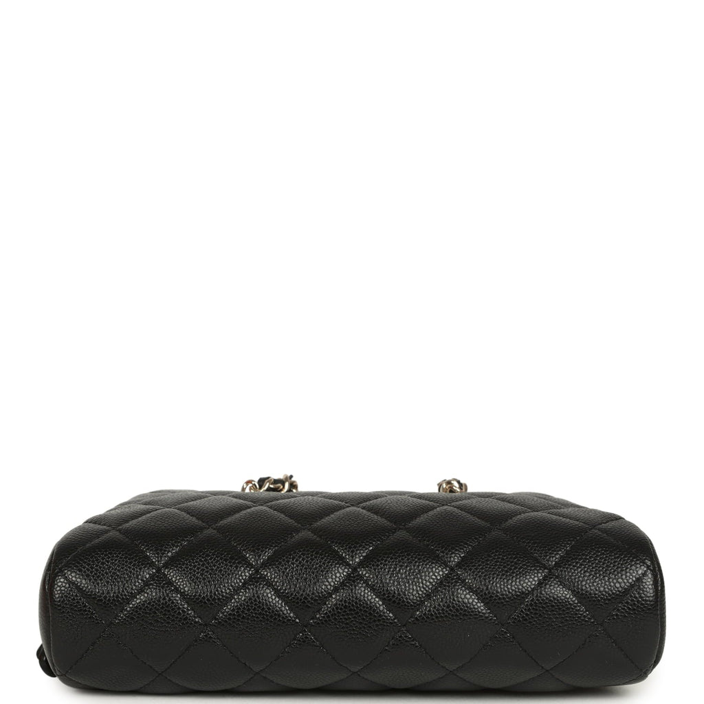 Chanel Mini Bowling Clutch with Chain Straps Black Shiny Caviar Light Gold Hardware