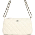 Chanel Small Quilted Clutch Bag with Chain Strap White Caviar Silver Hardware
