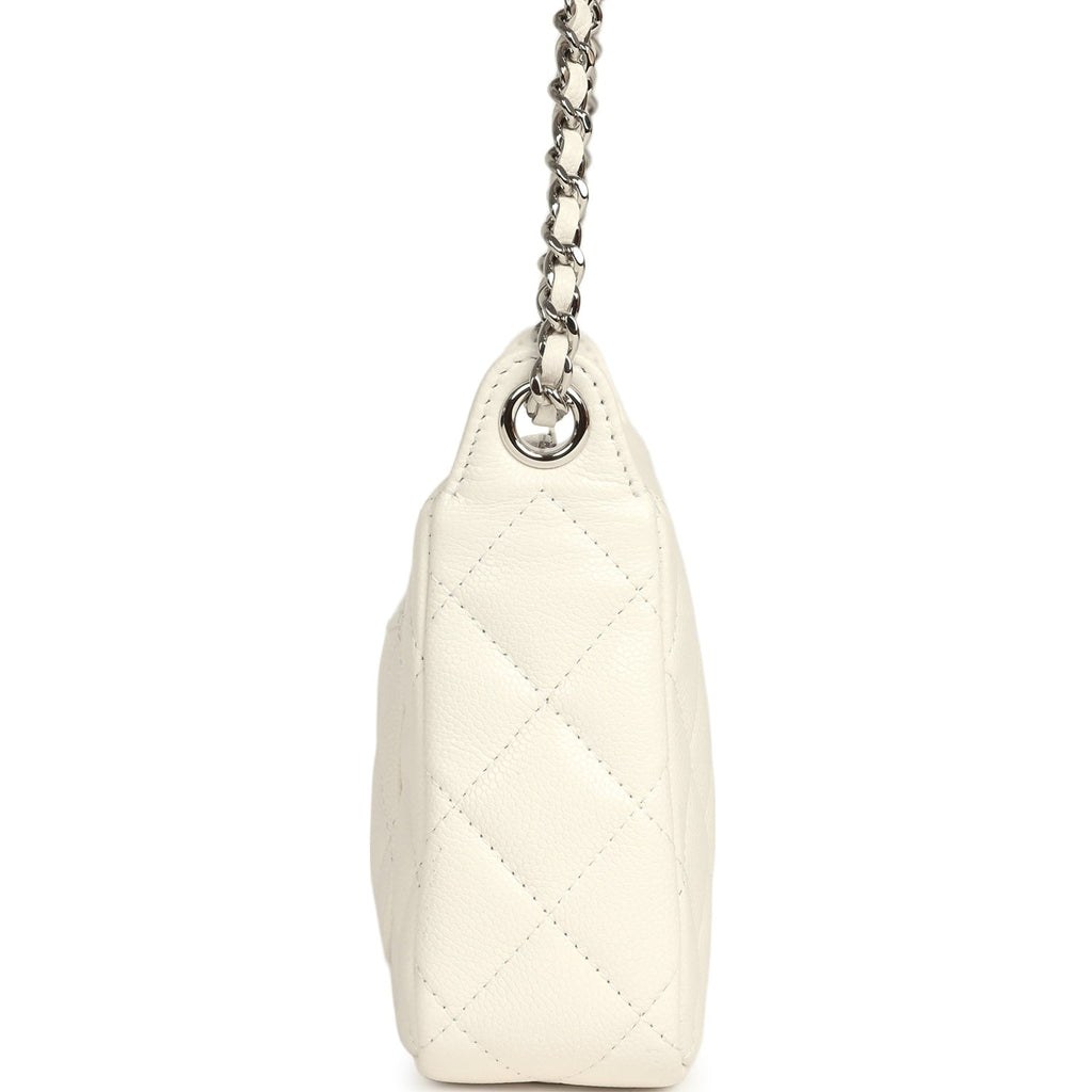 Chanel Small Quilted Clutch Bag with Chain Strap White Caviar Silver Hardware