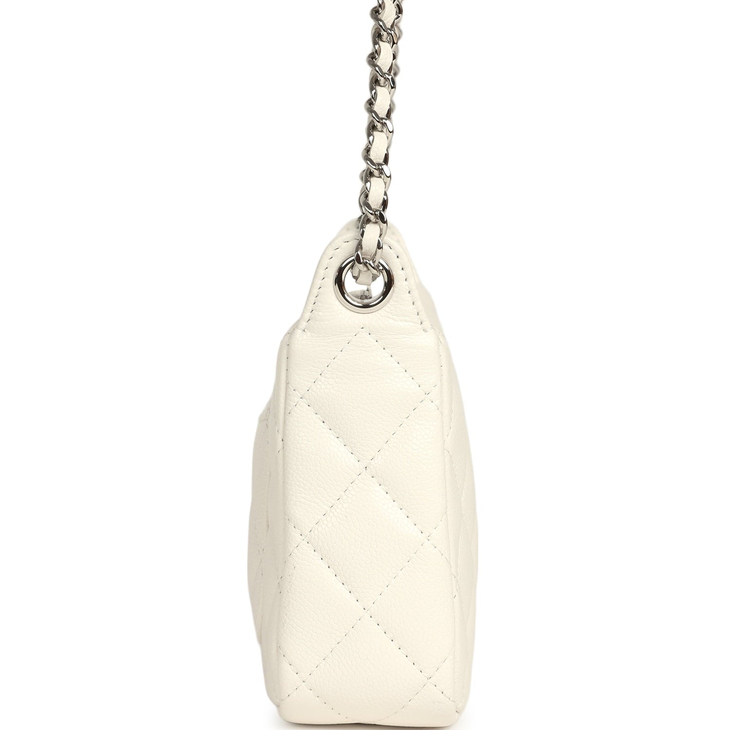 Chanel Small Quilted Clutch Bag with Chain Strap White Caviar Silver Hardware