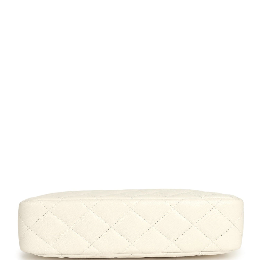 Chanel Small Quilted Clutch Bag with Chain Strap White Caviar Silver Hardware