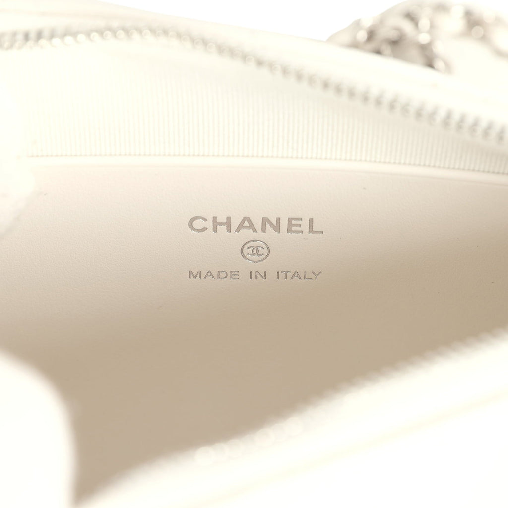 Chanel Small Quilted Clutch Bag with Chain Strap White Caviar Silver Hardware