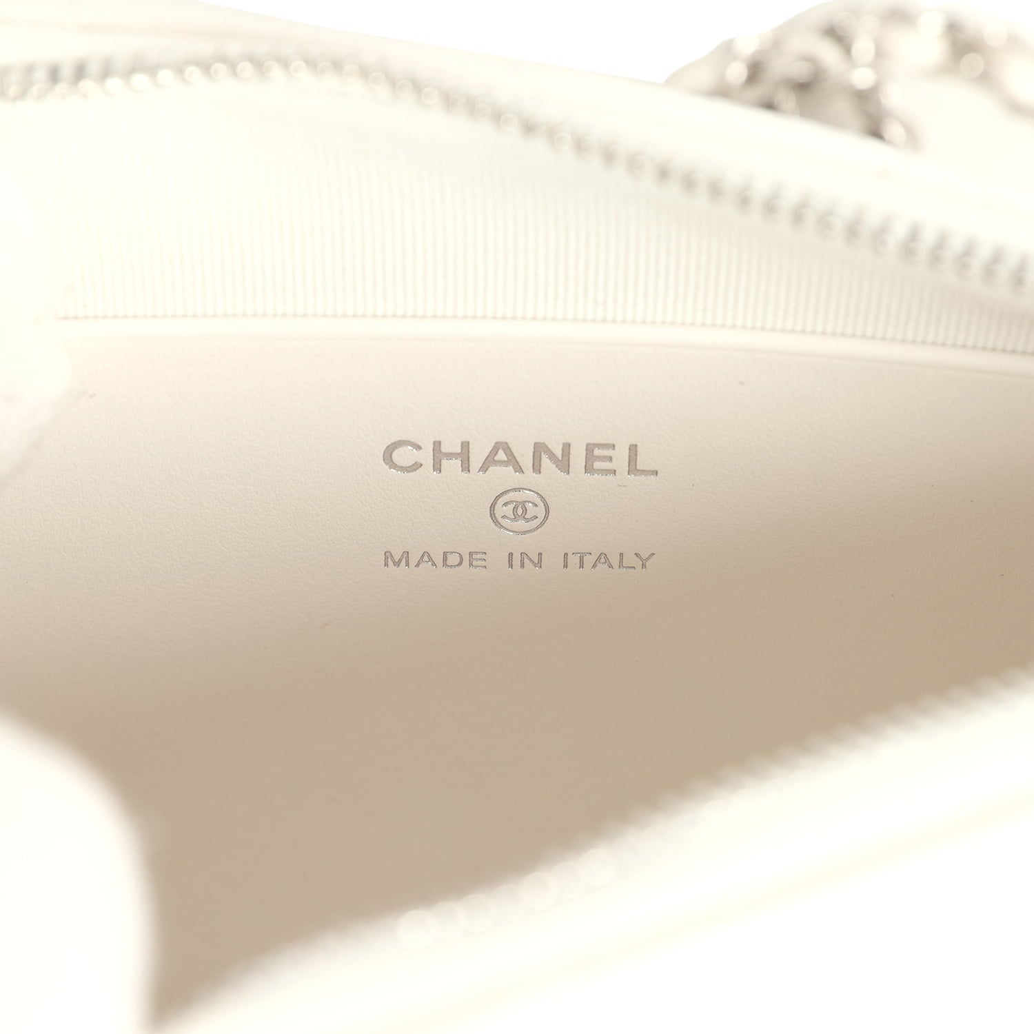 Chanel Small Quilted Clutch Bag with Chain Strap White Caviar Silver Hardware
