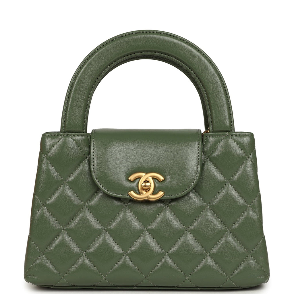 Chanel Small Kelly Shopper Khaki Shiny Aged Calfskin Brushed Gold Hardware
