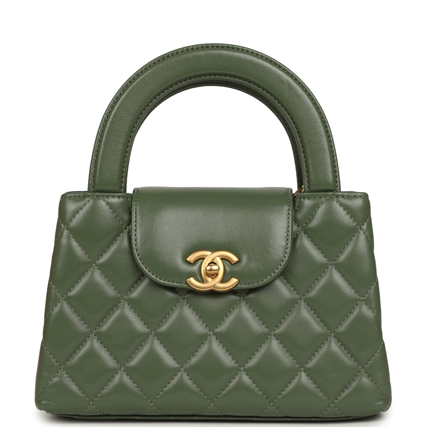Chanel Small Kelly Shopper Khaki Shiny Aged Calfskin Brushed Gold Hardware