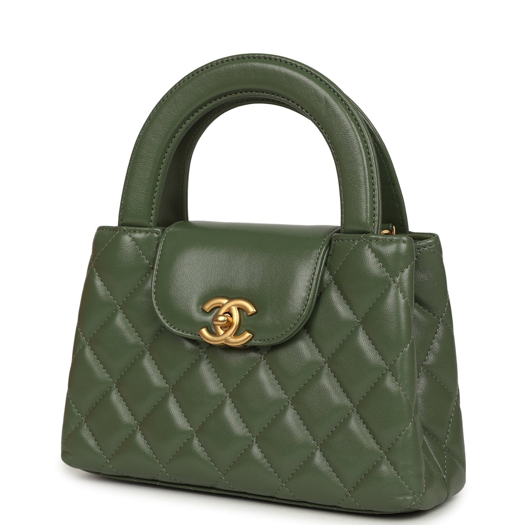 Chanel Small Kelly Shopper Khaki Shiny Aged Calfskin Brushed Gold Hardware
