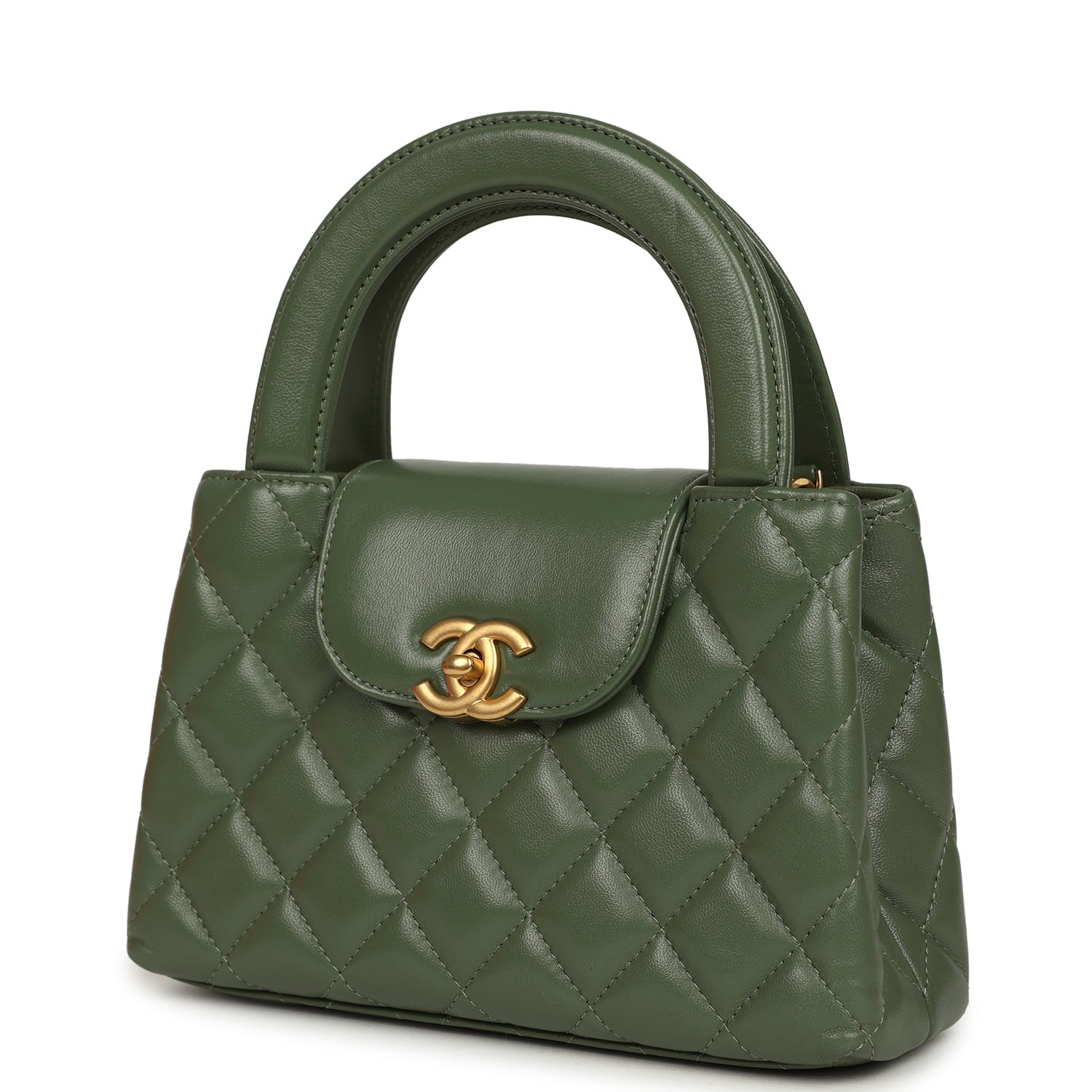 Chanel Small Kelly Shopper Khaki Shiny Aged Calfskin Brushed Gold Hardware