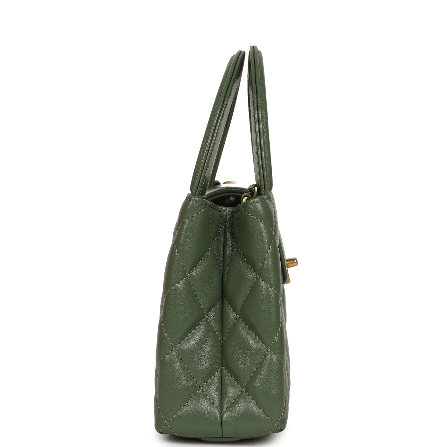 Chanel Small Kelly Shopper Khaki Shiny Aged Calfskin Brushed Gold Hardware