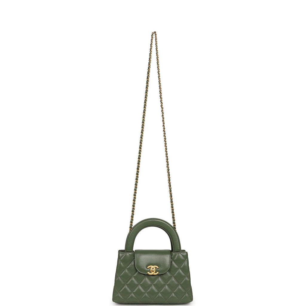 Chanel Small Kelly Shopper Khaki Shiny Aged Calfskin Brushed Gold Hardware