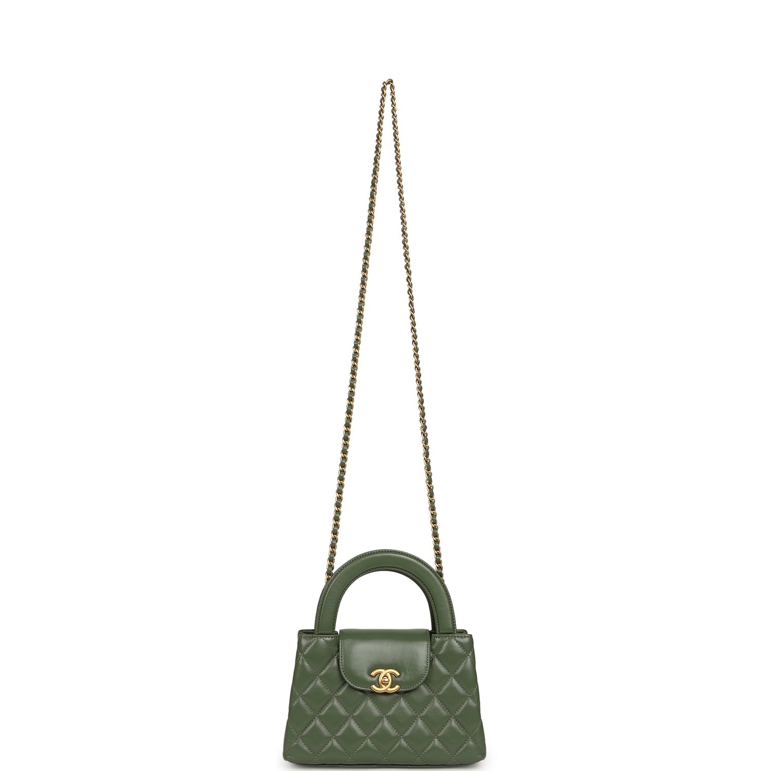 Chanel Small Kelly Shopper Khaki Shiny Aged Calfskin Brushed Gold Hardware