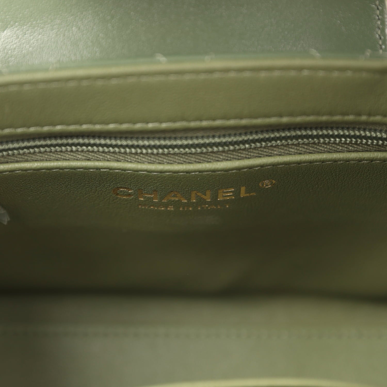 Chanel Small Kelly Shopper Khaki Shiny Aged Calfskin Brushed Gold Hardware