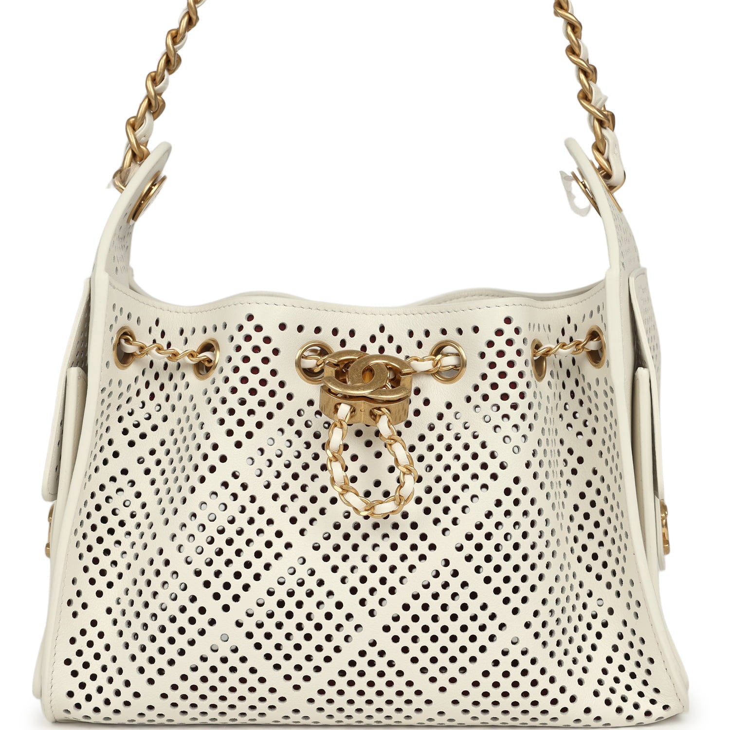 Chanel Mini 25 Hobo Bag White Perforated Calfskin Antique Gold Hardware