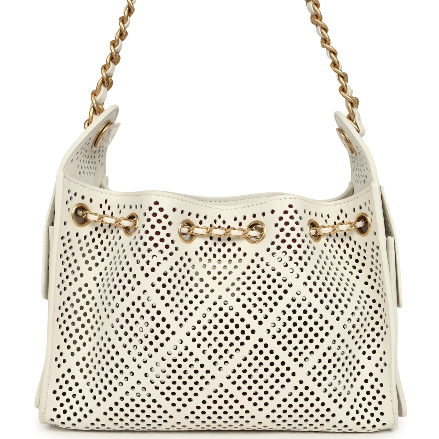 Chanel Mini 25 Hobo Bag White Perforated Calfskin Antique Gold Hardware