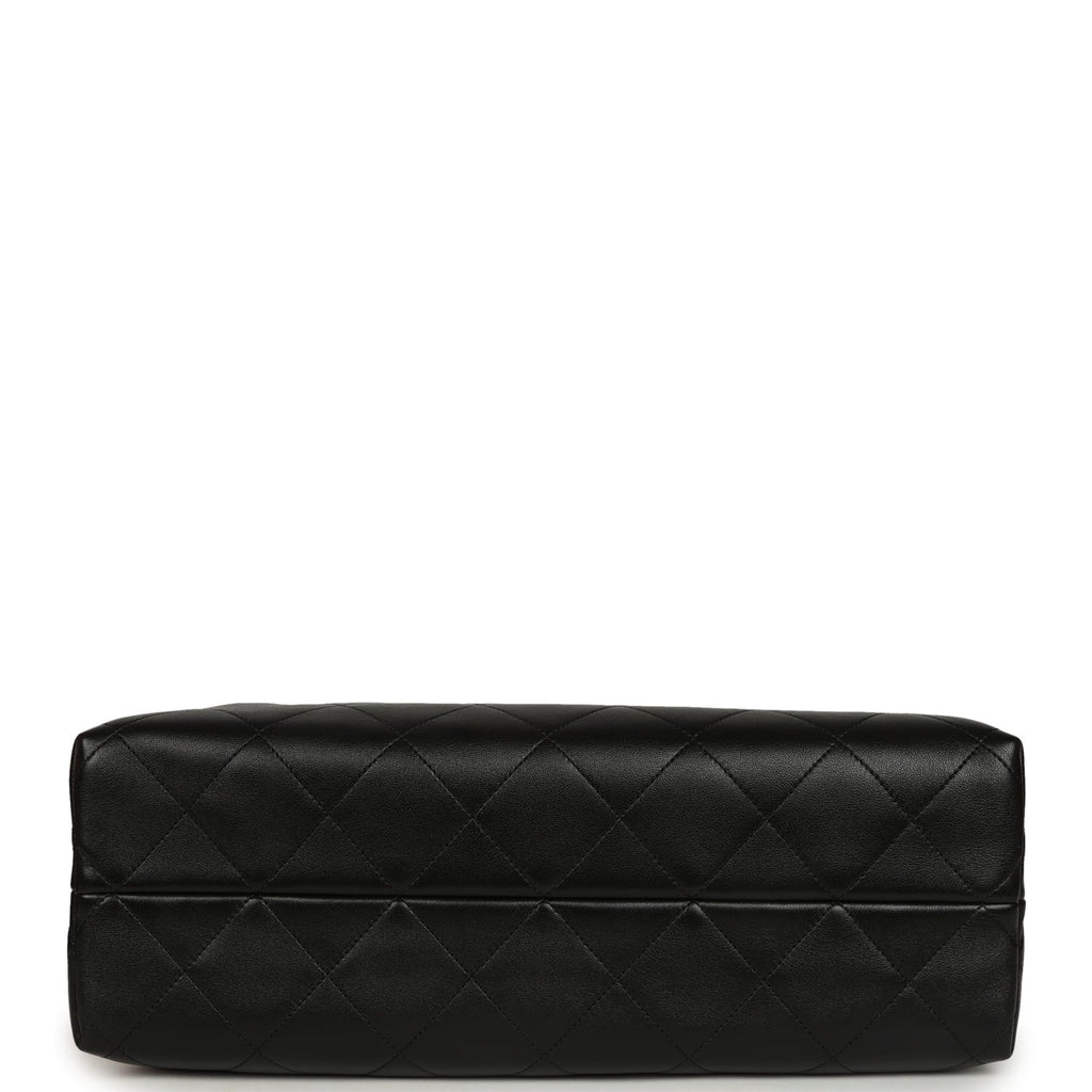 Chanel Large Coco Base Hobo Bag Brown Suede and Black Shiny Lambskin Brushed Gold Hardware