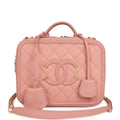 Chanel Medium CC Filigree Vanity Case Pink Caviar Brushed Gold Hardware