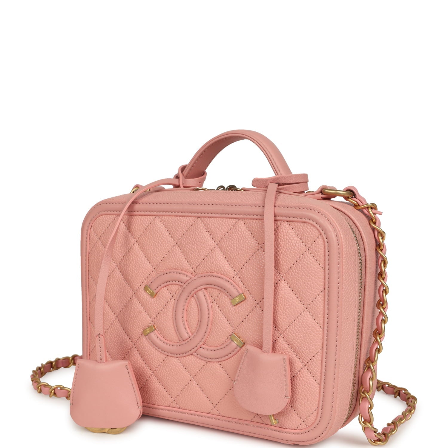 Chanel Medium CC Filigree Vanity Case Pink Caviar Brushed Gold Hardware