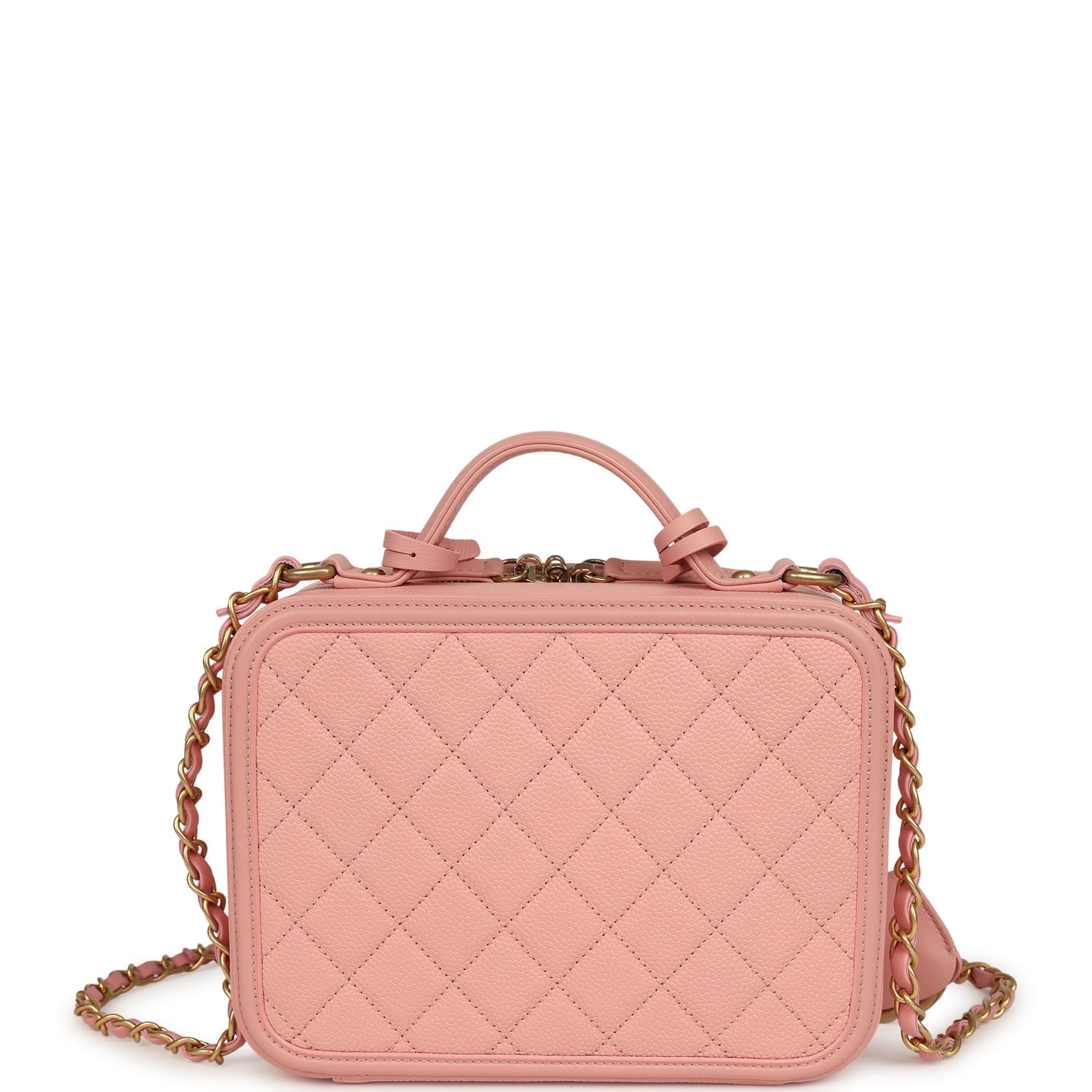 Chanel Medium CC Filigree Vanity Case Pink Caviar Brushed Gold Hardware