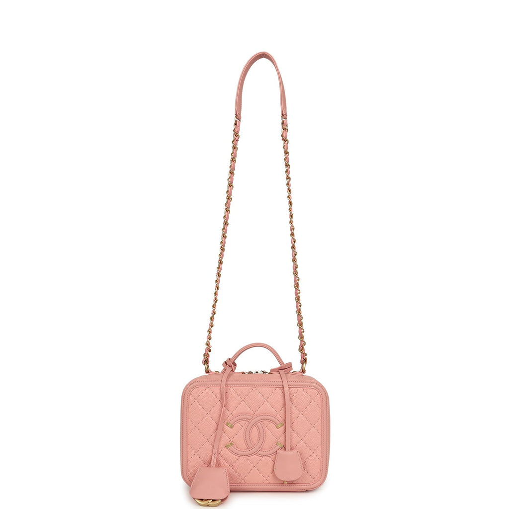 Chanel Medium CC Filigree Vanity Case Pink Caviar Brushed Gold Hardware