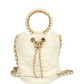 Chanel Mini Pearl Top Handle Bucket Bag White Calfskin Antique Gold Hardware
