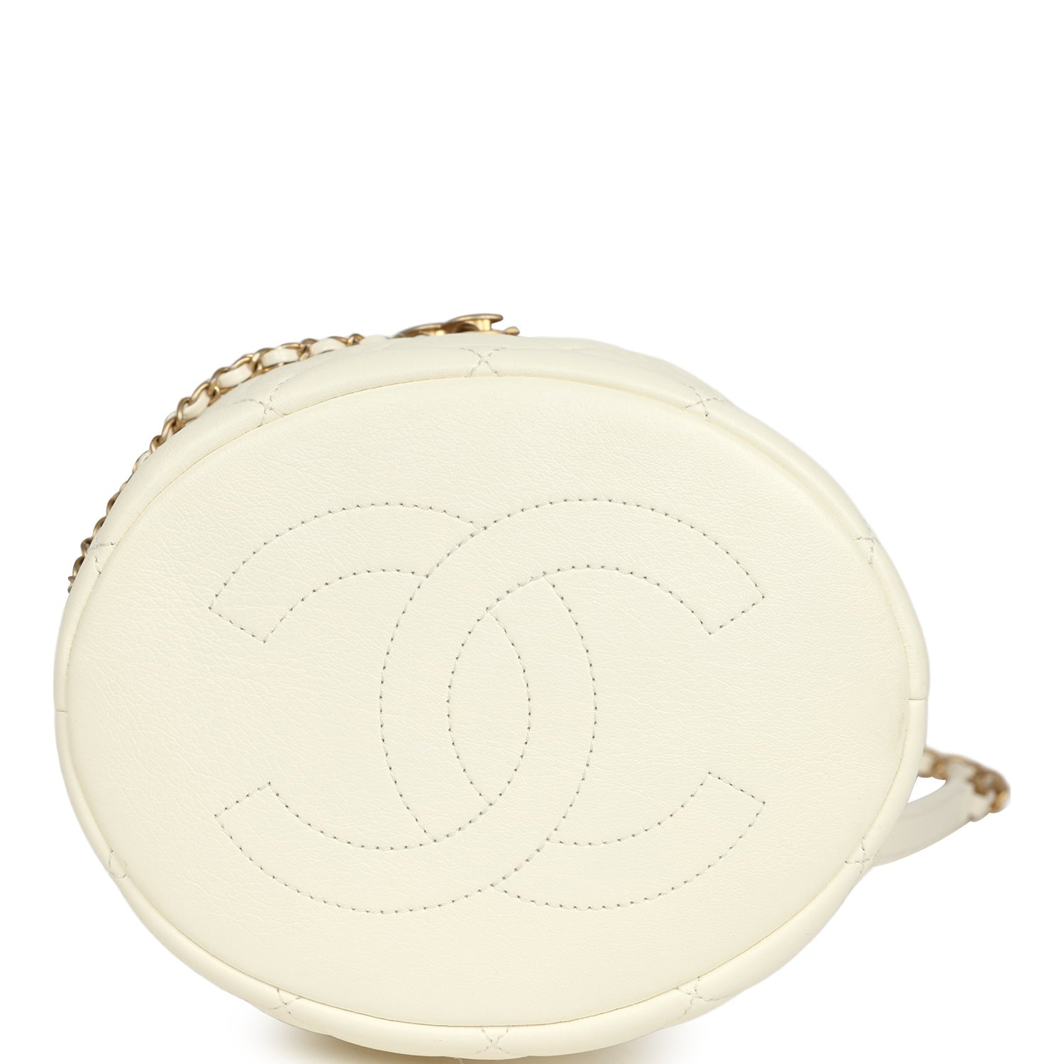 Chanel Mini Pearl Top Handle Bucket Bag White Calfskin Antique Gold Hardware