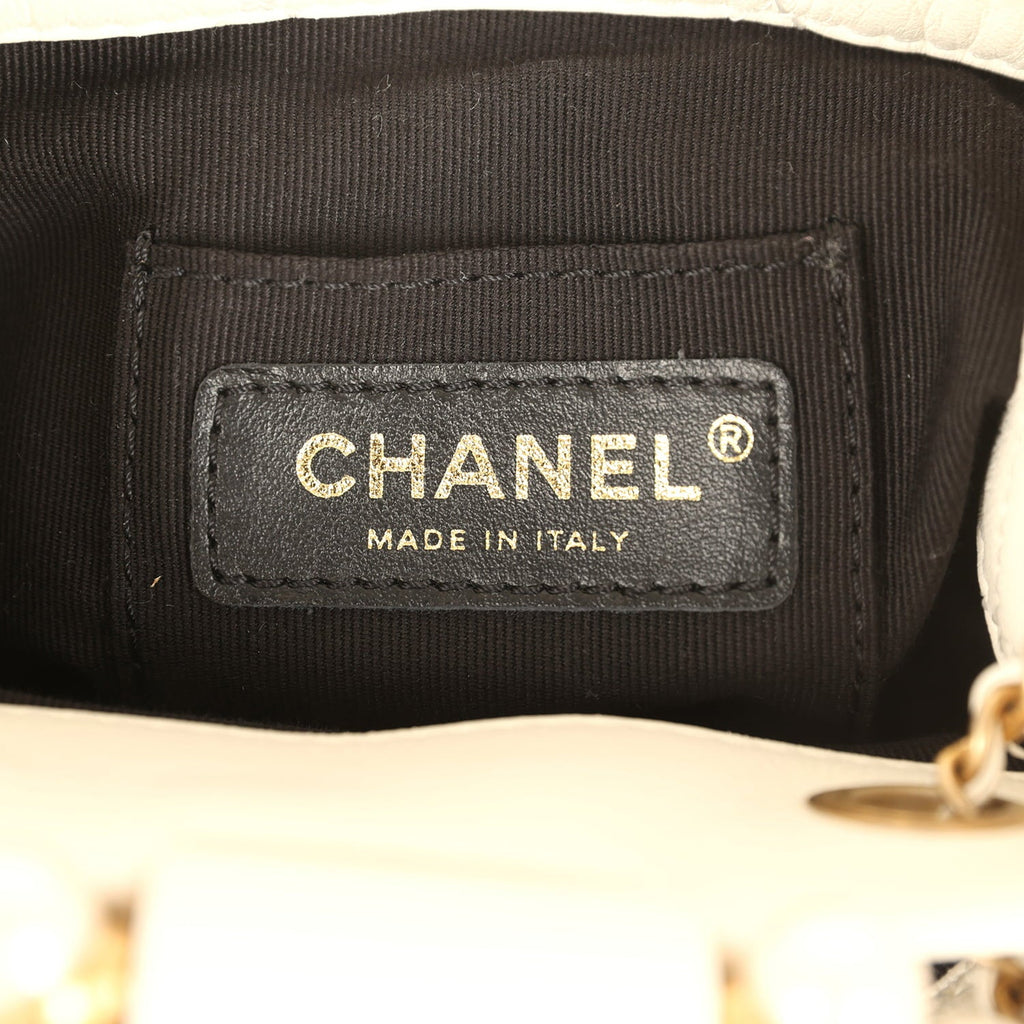 Chanel Mini Pearl Top Handle Bucket Bag White Calfskin Antique Gold Hardware