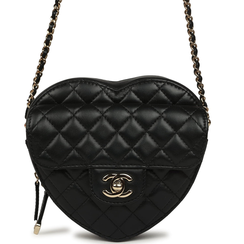 Chanel CC In Love Large Heart Bag with Chain Black Lambskin Light Gold Hardware