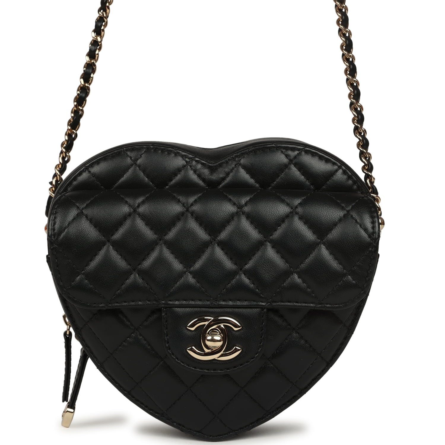 Chanel CC In Love Large Heart Bag with Chain Black Lambskin Light Gold Hardware