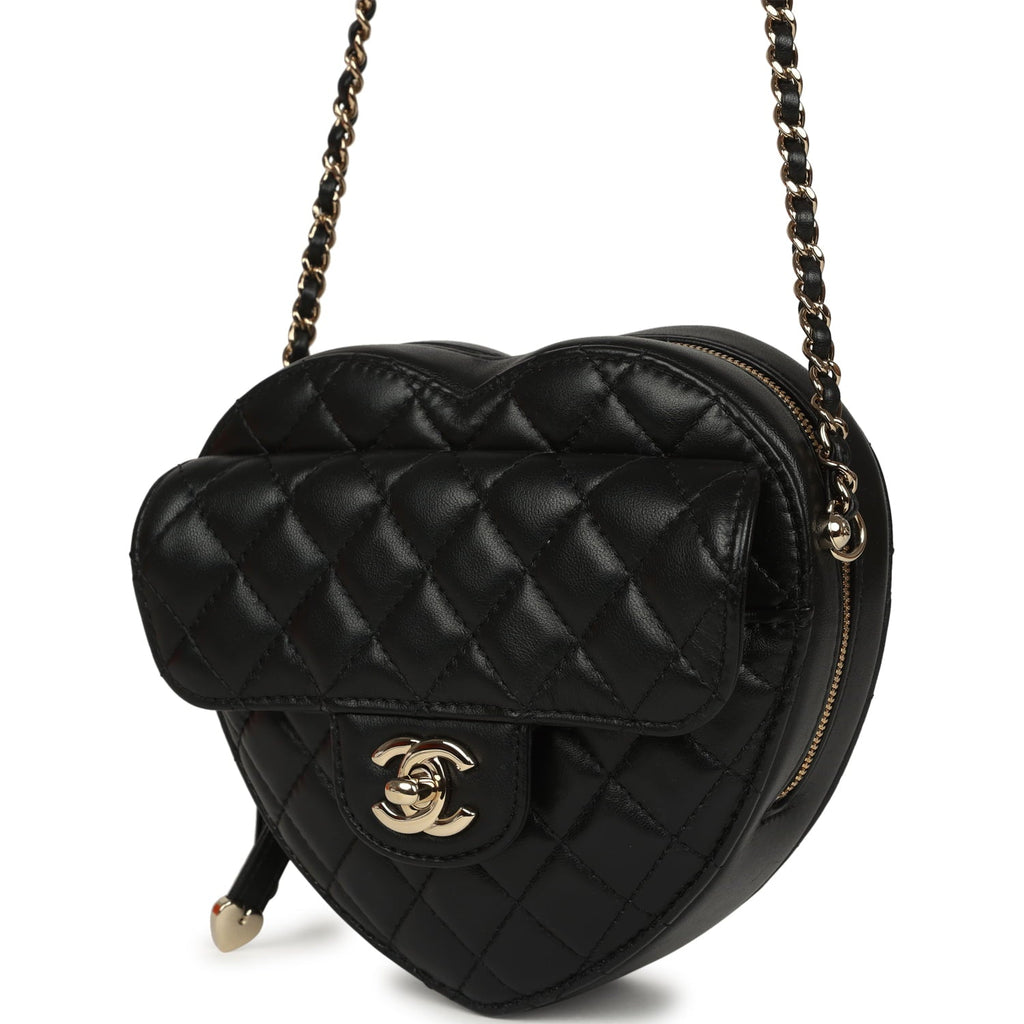 Chanel CC In Love Large Heart Bag with Chain Black Lambskin Light Gold Hardware