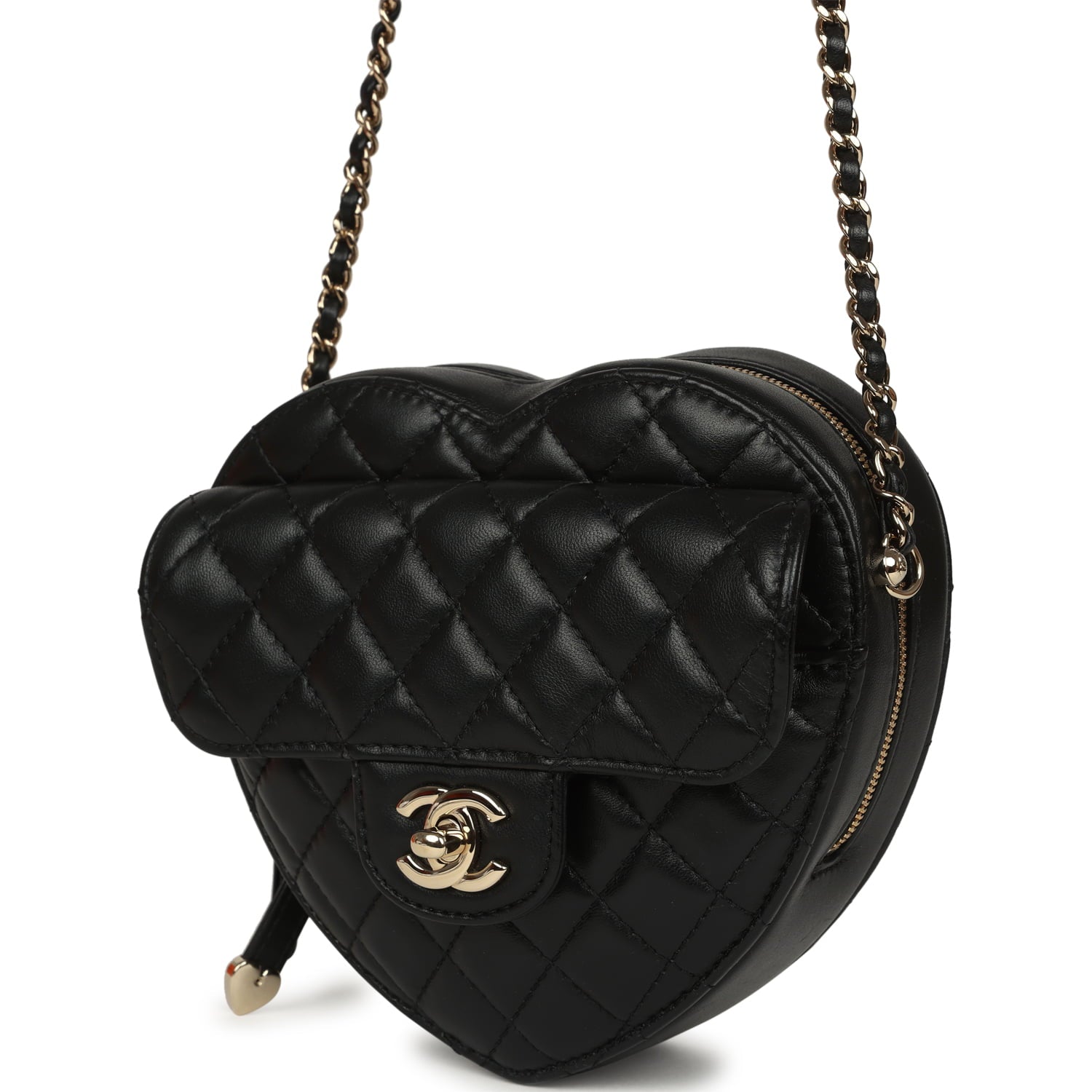 Chanel CC In Love Large Heart Bag with Chain Black Lambskin Light Gold Hardware
