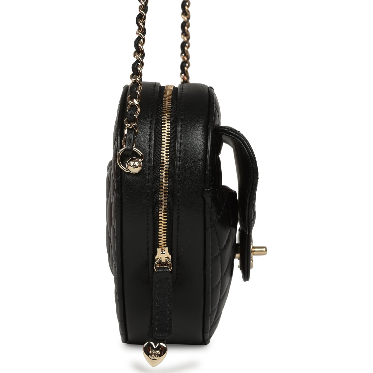 Chanel CC In Love Large Heart Bag with Chain Black Lambskin Light Gold Hardware