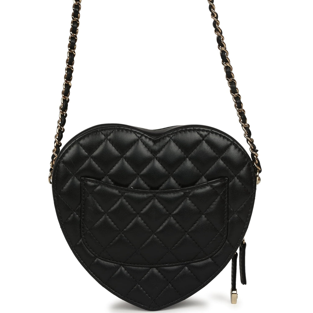 Chanel CC In Love Large Heart Bag with Chain Black Lambskin Light Gold Hardware