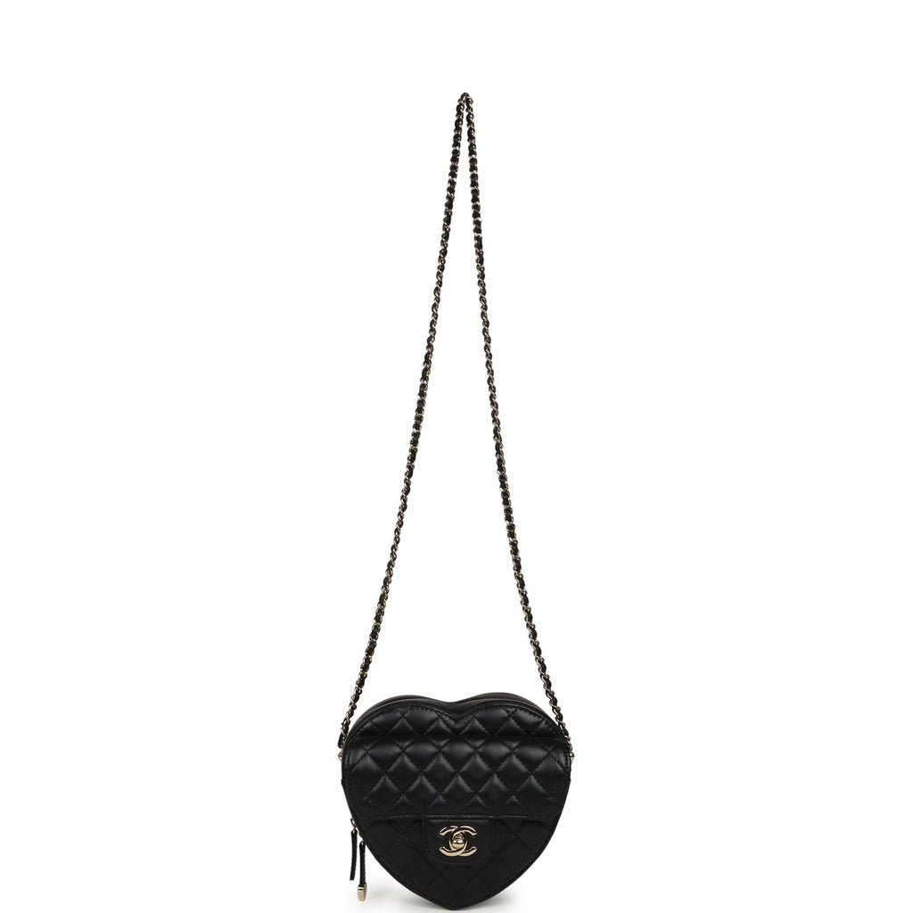 Chanel CC In Love Large Heart Bag with Chain Black Lambskin Light Gold Hardware