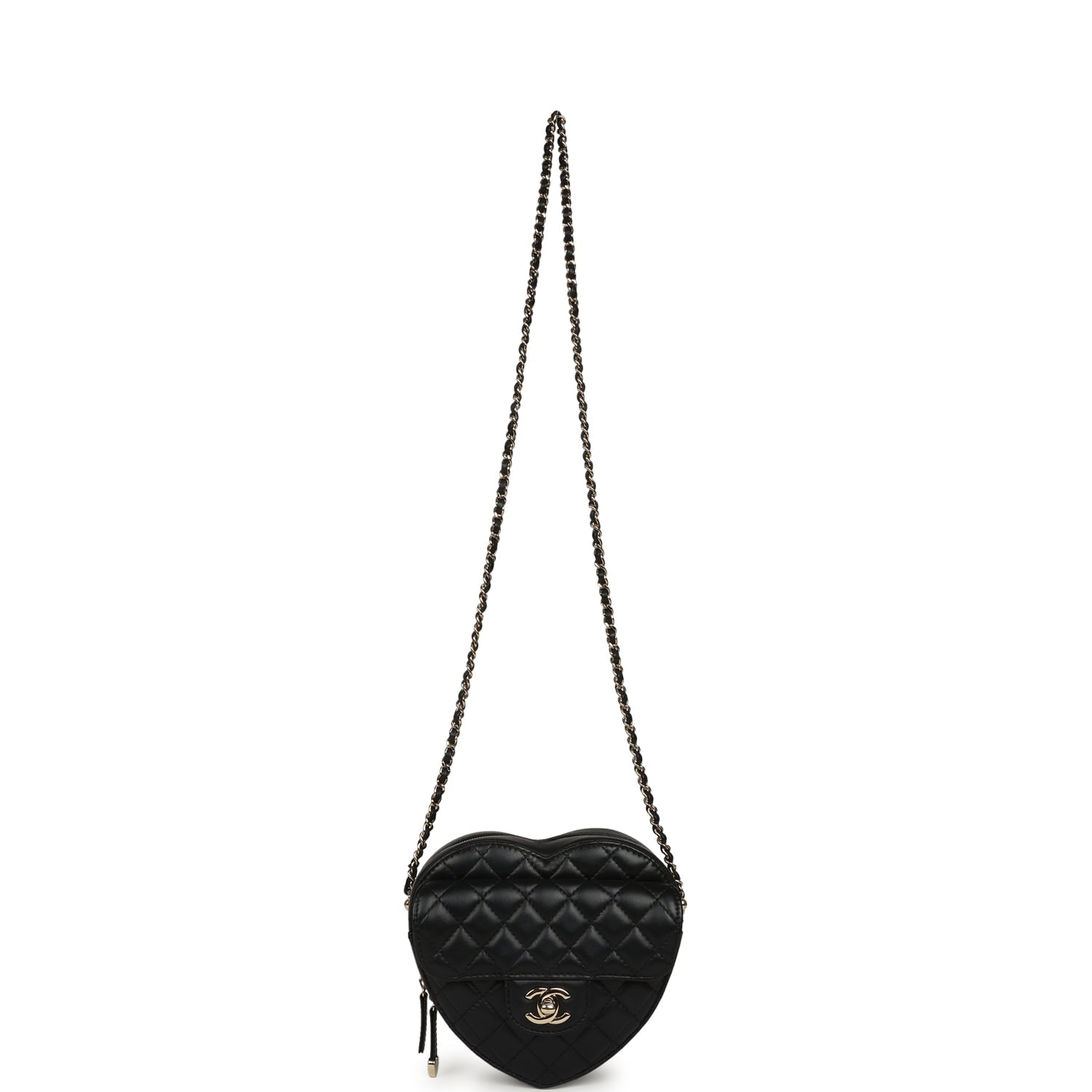 Chanel CC In Love Large Heart Bag with Chain Black Lambskin Light Gold Hardware