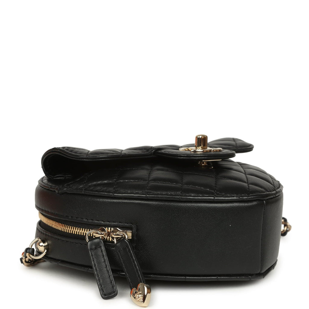 Chanel CC In Love Large Heart Bag with Chain Black Lambskin Light Gold Hardware