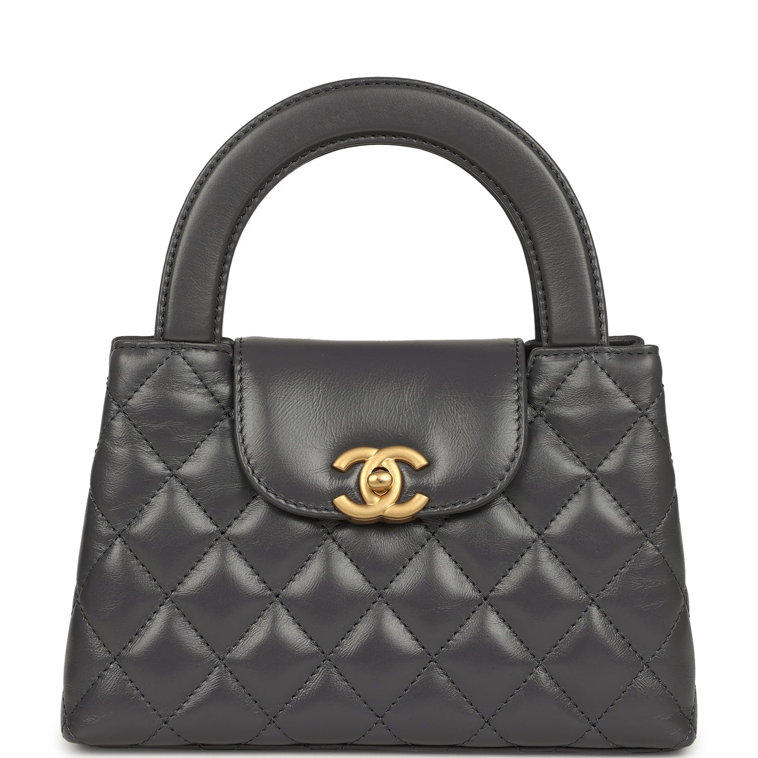 Chanel Small Kelly Shopper Grey Shiny Aged Calfskin Brushed Gold Hardware