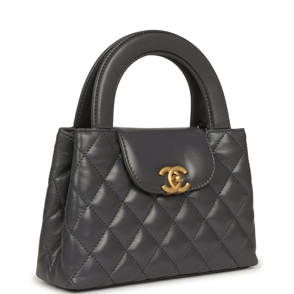 Chanel Small Kelly Shopper Grey Shiny Aged Calfskin Brushed Gold Hardware