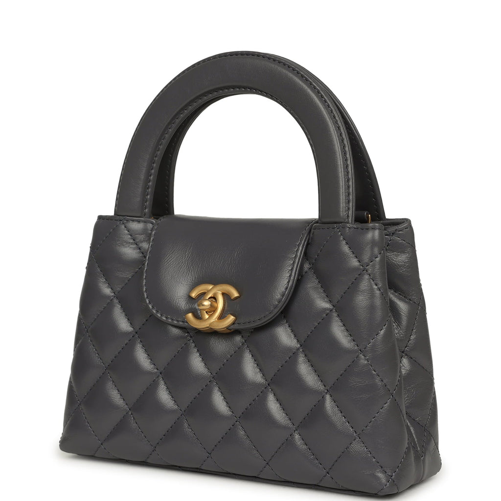 Chanel Small Kelly Shopper Grey Shiny Aged Calfskin Brushed Gold Hardware