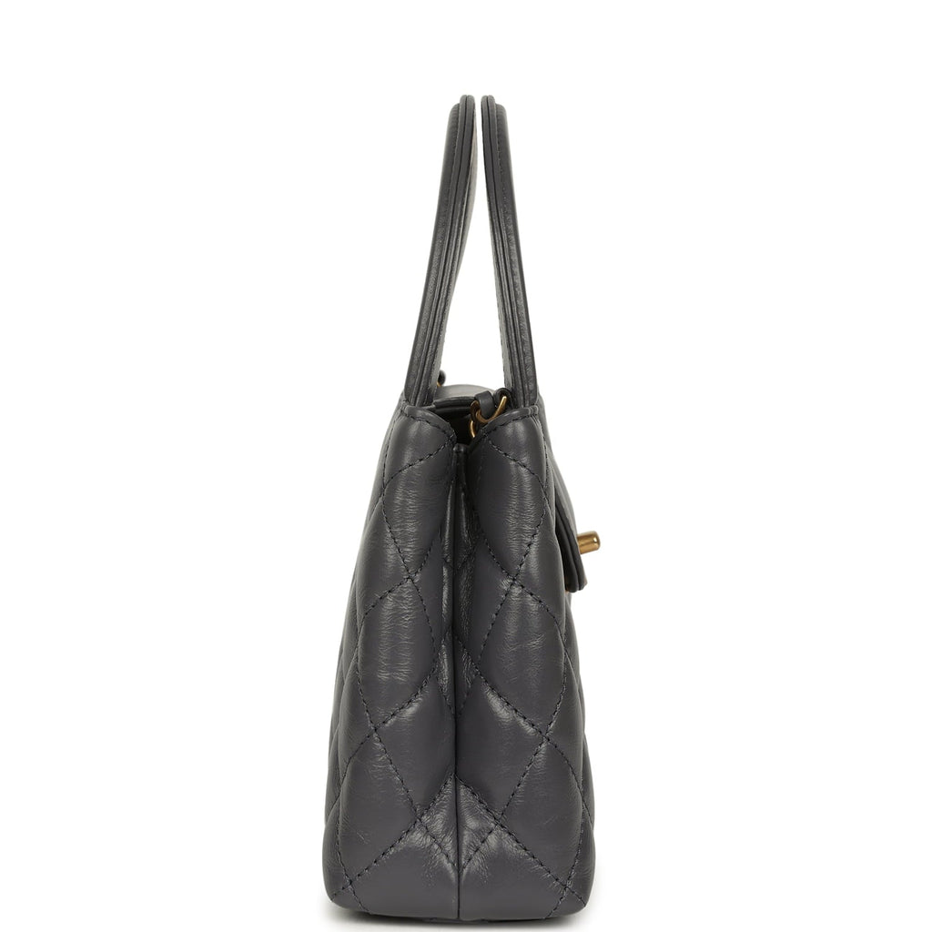 Chanel Small Kelly Shopper Grey Shiny Aged Calfskin Brushed Gold Hardware