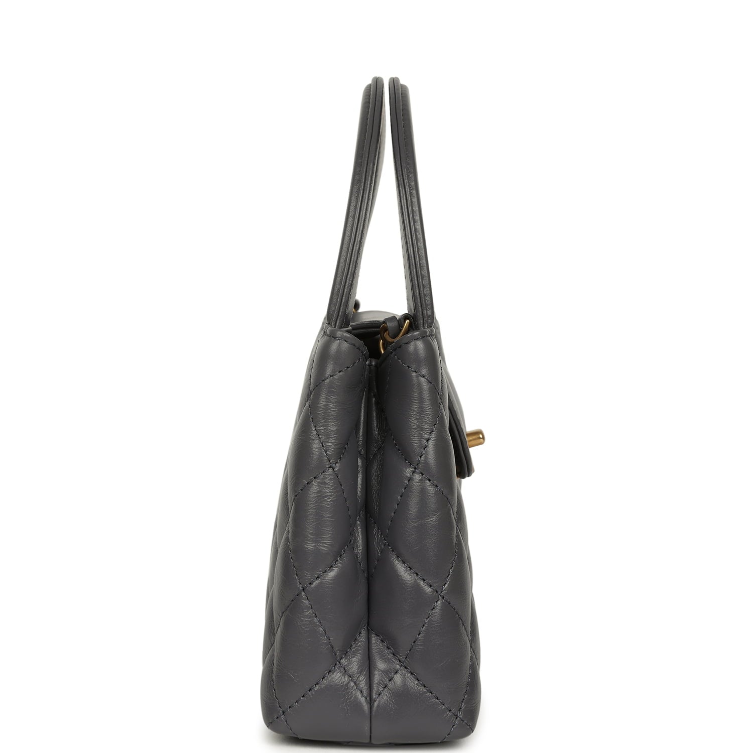 Chanel Small Kelly Shopper Grey Shiny Aged Calfskin Brushed Gold Hardware