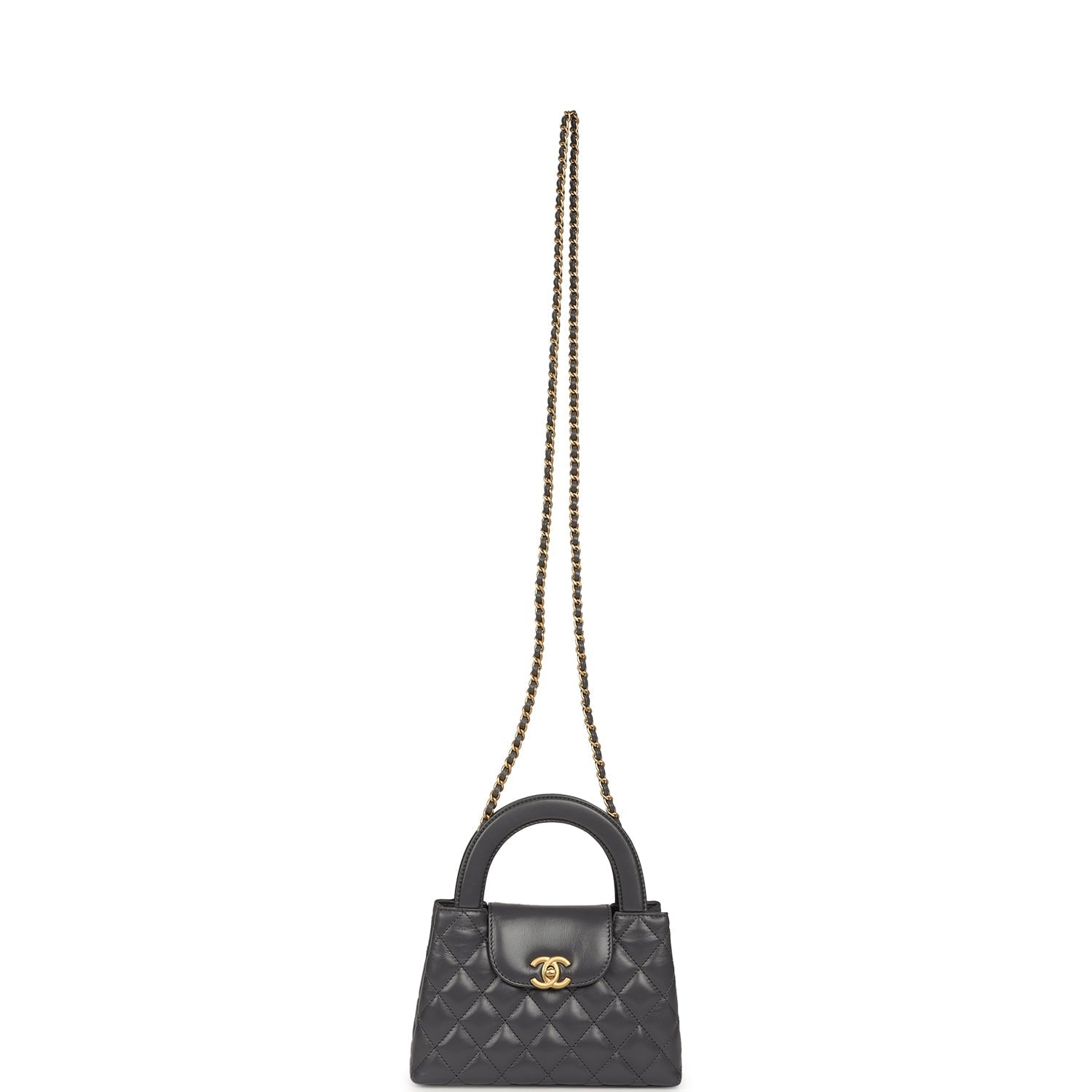 Chanel Small Kelly Shopper Grey Shiny Aged Calfskin Brushed Gold Hardware