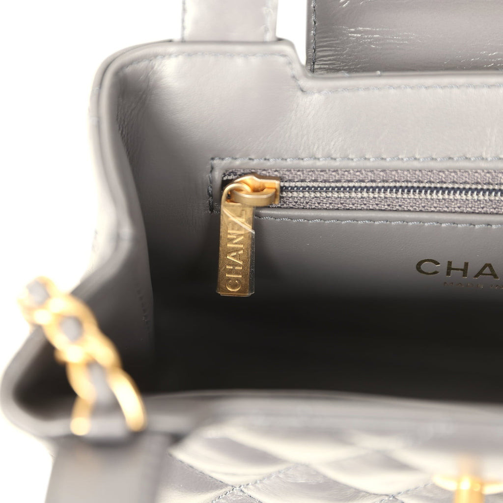 Chanel Small Kelly Shopper Grey Shiny Aged Calfskin Brushed Gold Hardware