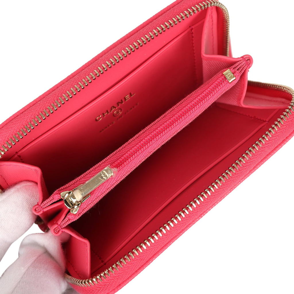 Chanel CC Zipped Wallet Fuchsia Shiny Caviar Light Gold Hardware