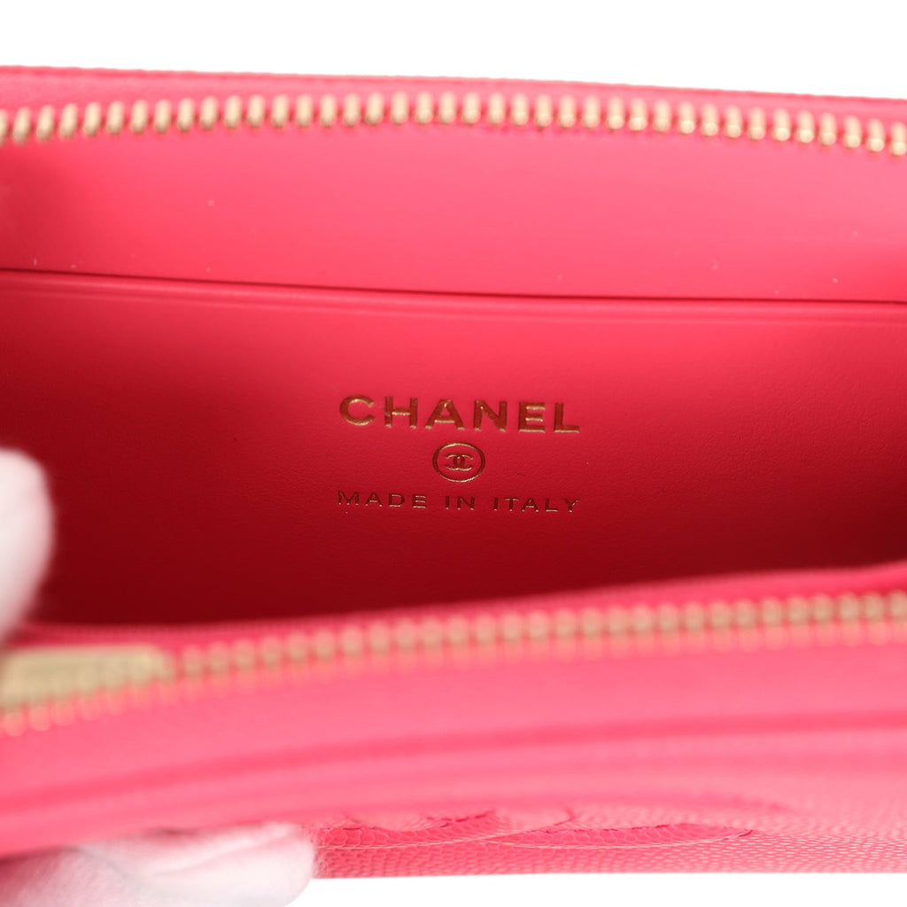 Chanel CC Zipped Wallet Fuchsia Shiny Caviar Light Gold Hardware