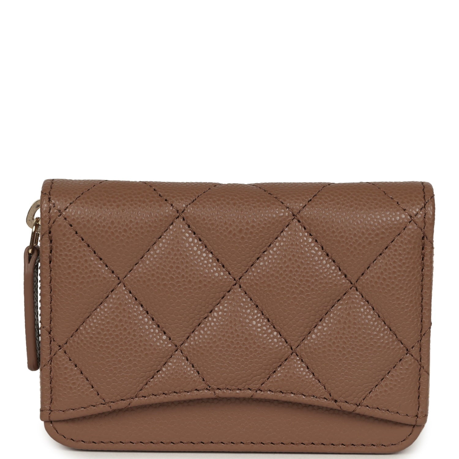 Chanel Classic Zipped Coin Purse Wallet Brown Shiny Caviar Light Gold Hardware