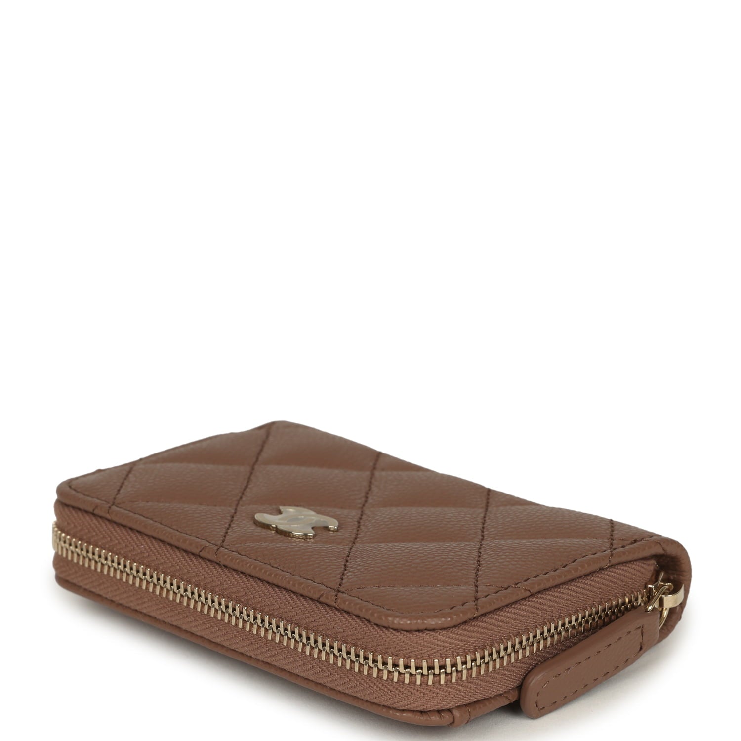 Chanel Classic Zipped Coin Purse Wallet Brown Shiny Caviar Light Gold Hardware